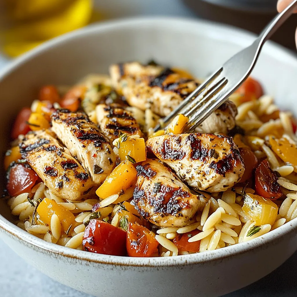 Poulet méditerranéen sain, en une poêle, avec orzo